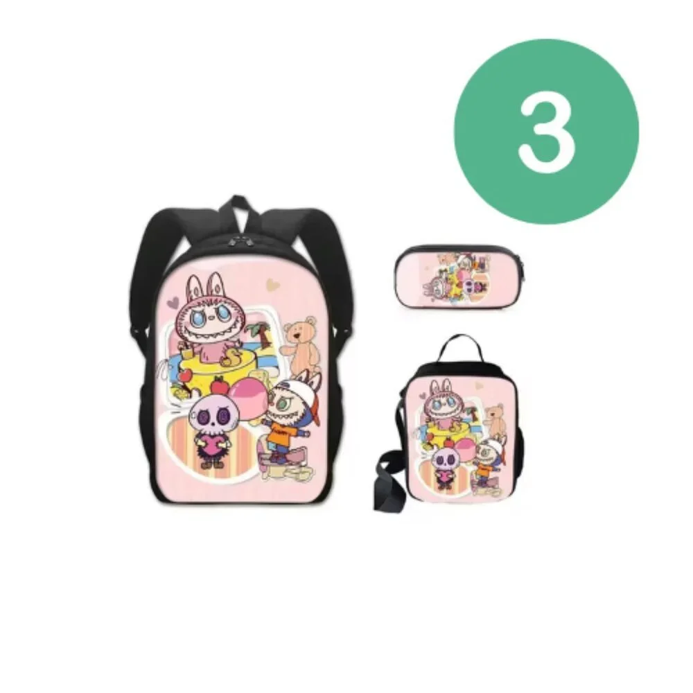 Cute Labubu Monster Design Kids Backpack, Pencil Case & lunchbag